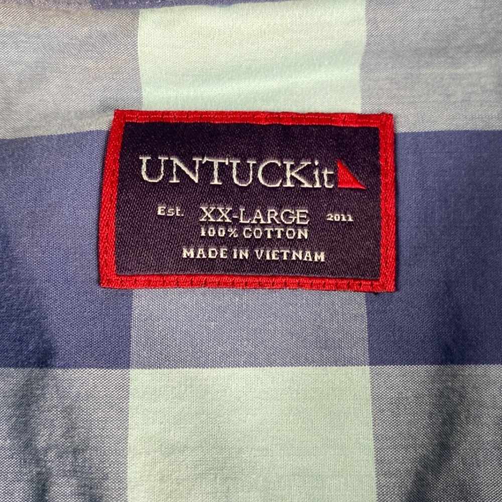 UNTUCKit Mens XXL Blue Buffalo Check Short Sleeve Button Down Cotton Shirt - Picture 3 of 8